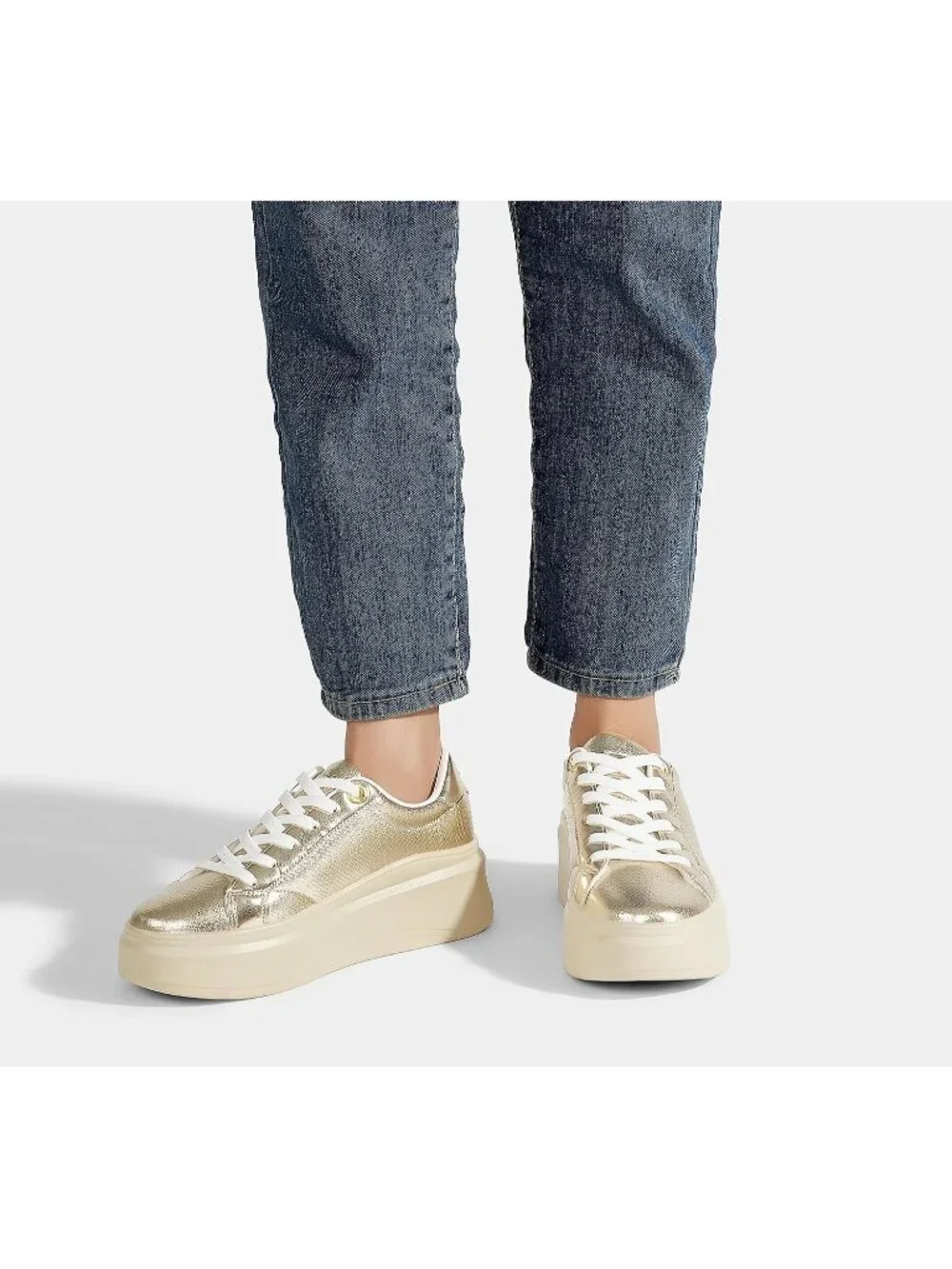 🆕Women's Gold Platform Fashion Sneakers Classic Low Top Thick Sole Casual